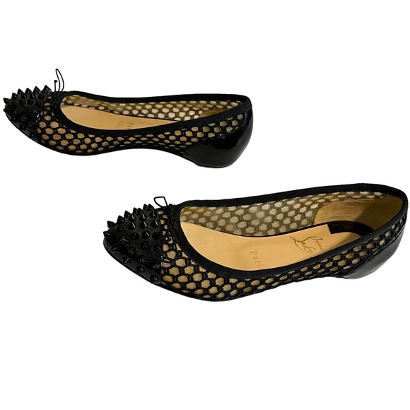 Christian Louboutin Spiked Patent Leather & Mesh Flats - Picture 8 of 11